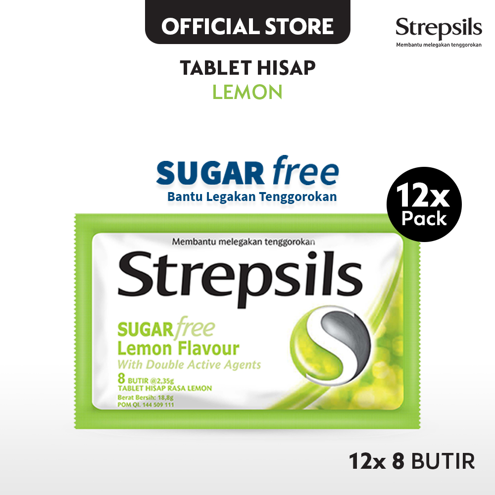 Jual Strepsils Sugar Free Rasa Lemon isi 8 butir x 12 Sachet- Permen ...