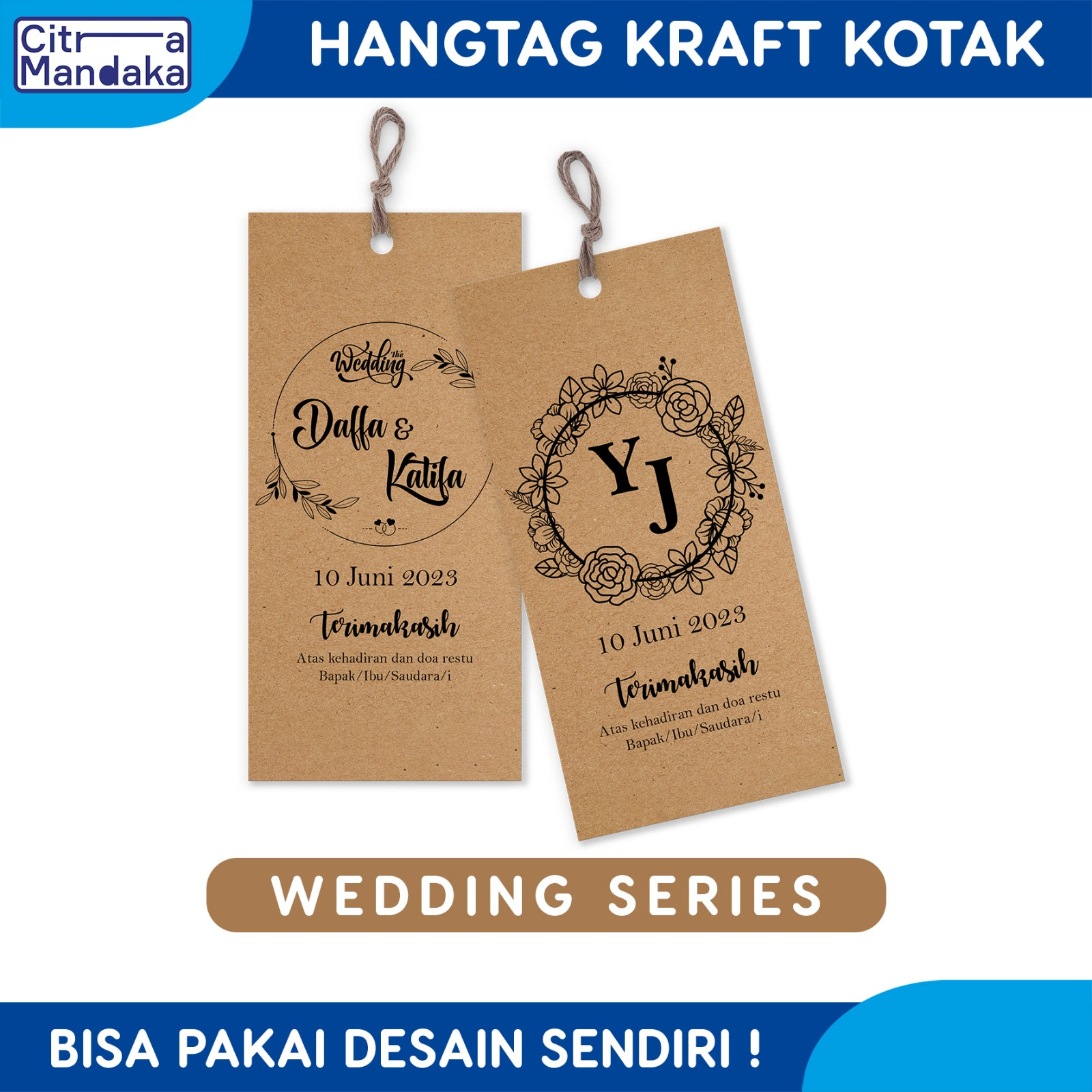 Jual Label Kupon Souvenir Pernikahan Custom 1 Sisi Kraft Paper 275 Gram Hang Tag Wedding Card
