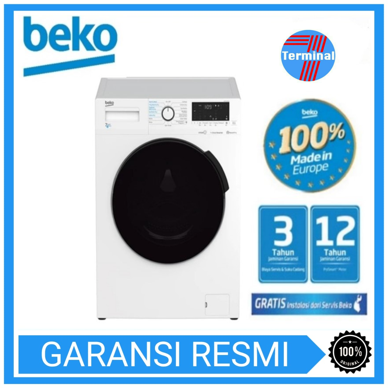 Jual Beko Mesin Cuci Front Loading 7 Kg Washer & Dryer WDB7425R2W ...