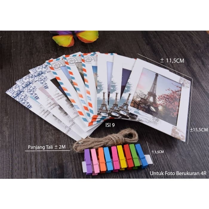 Jual Paper Frame Polaroid Foto Gantung + Wooden Clip Jepit Kayu + Tali ...