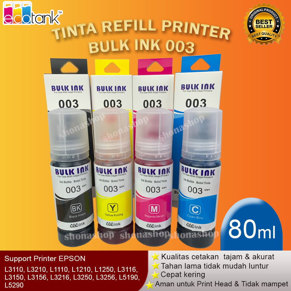 Jual Tinta Epson 003 Original Bulk Ink 80ml Black Cyan Magenta Yellow Tipe Printer L3210 5785