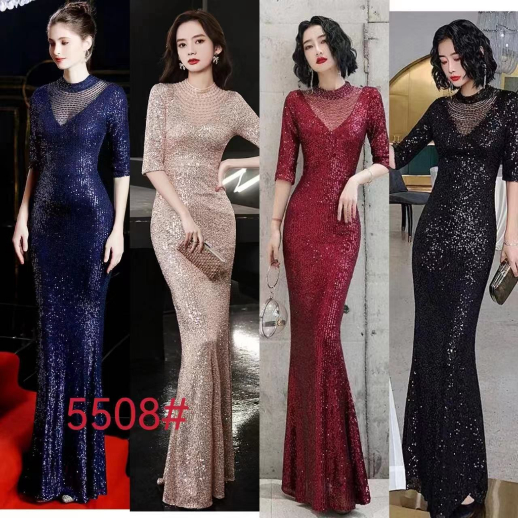 Jual Longdress Sequin Navy Rose Gold Merah Maroon Hitam Gaun Pesta