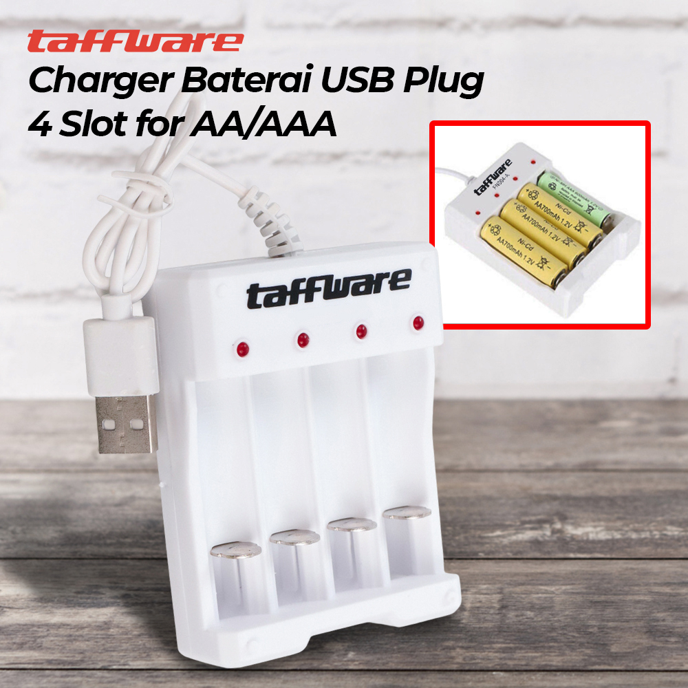 Jual Taffware Charger Baterai Batere USB Plug 4 slot for AA AAA A2 A3 ...