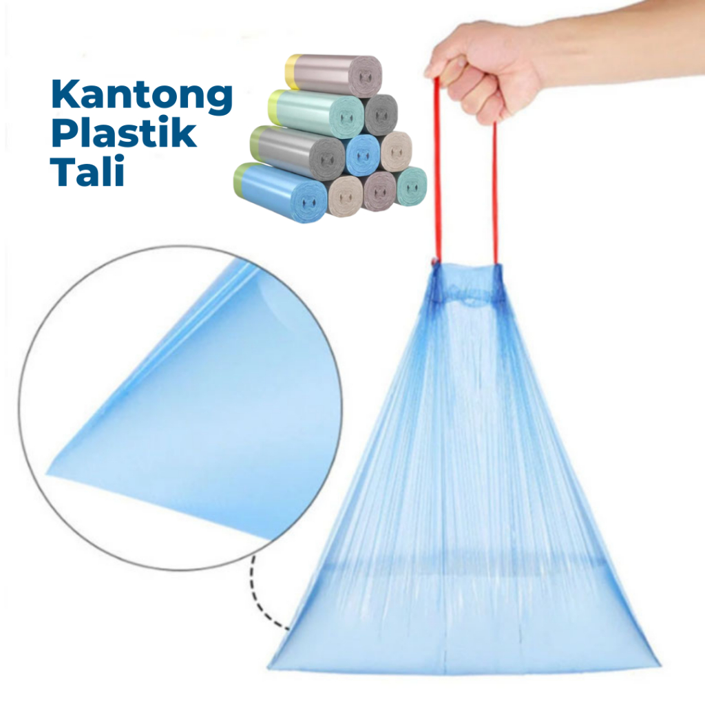 Jual Kantong Plastik Sampah 45x50cm Roll Dengan Tali Trash Bag Tong Sampah Gulungan Premium 4409