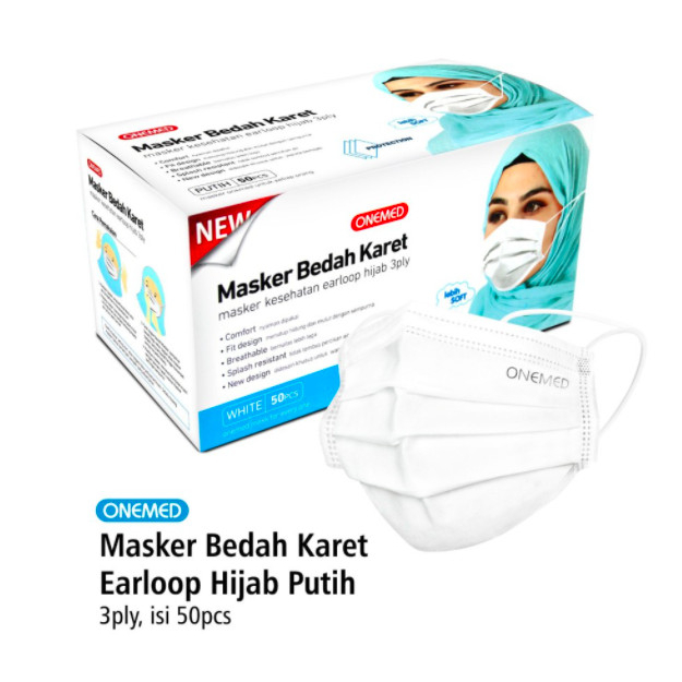 Jual Masker Medis ONEMED Hijab PUTIH / Headloop 3PLY ORIGINAL 50's ...
