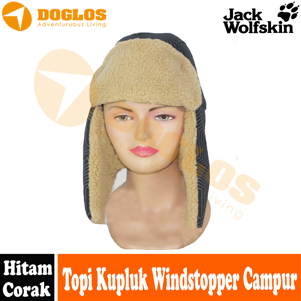Jual Windstopper Kupluk Polar Campur Tebal hangat Bulu Hitam Corak ...