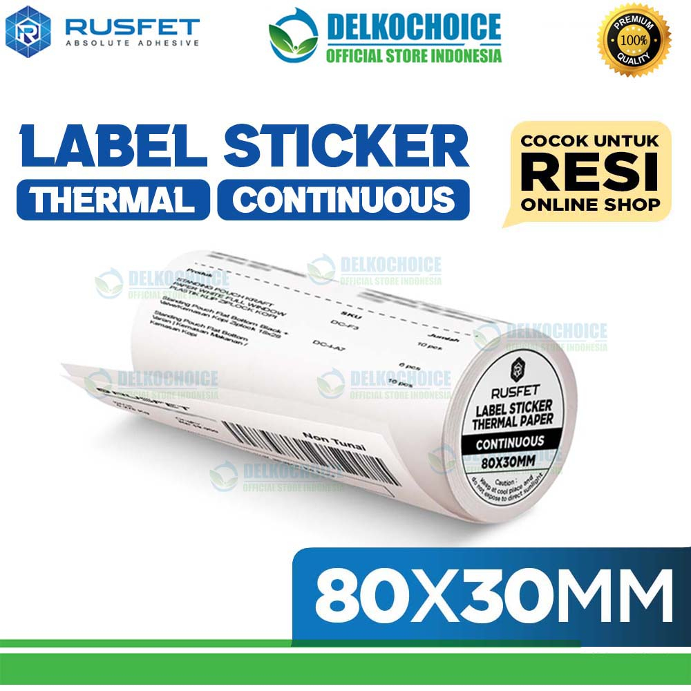 Jual Sticker Label Thermal Paper Continuous Roll Barcode Resi Rusfet