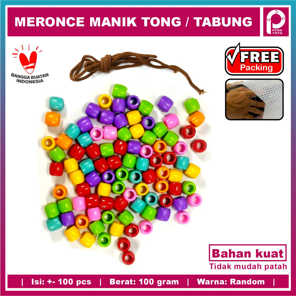 Jual Mainan Edukasi Anak Meronce Manik Tabung (Kemasan 100 gram ...