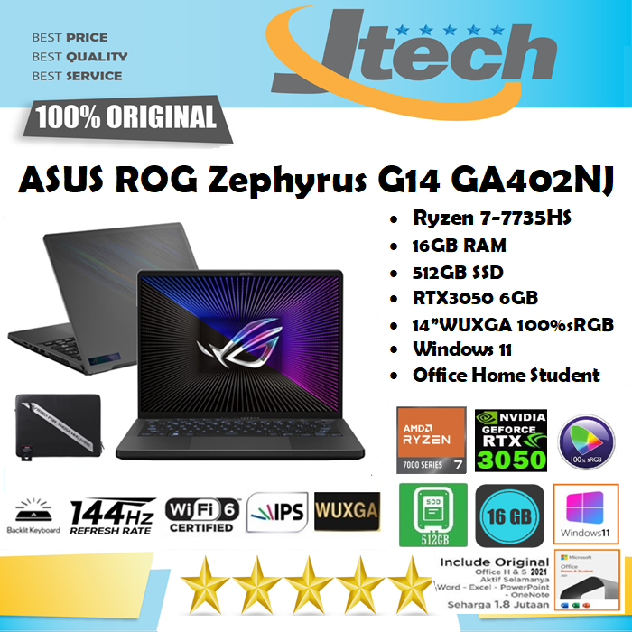 Jual Asus Rog Zephyrus G14 Ga402nj Ryzen 7 7735hs 16gb 512gb Ssd Rtx3050 6gb 14wuxga 