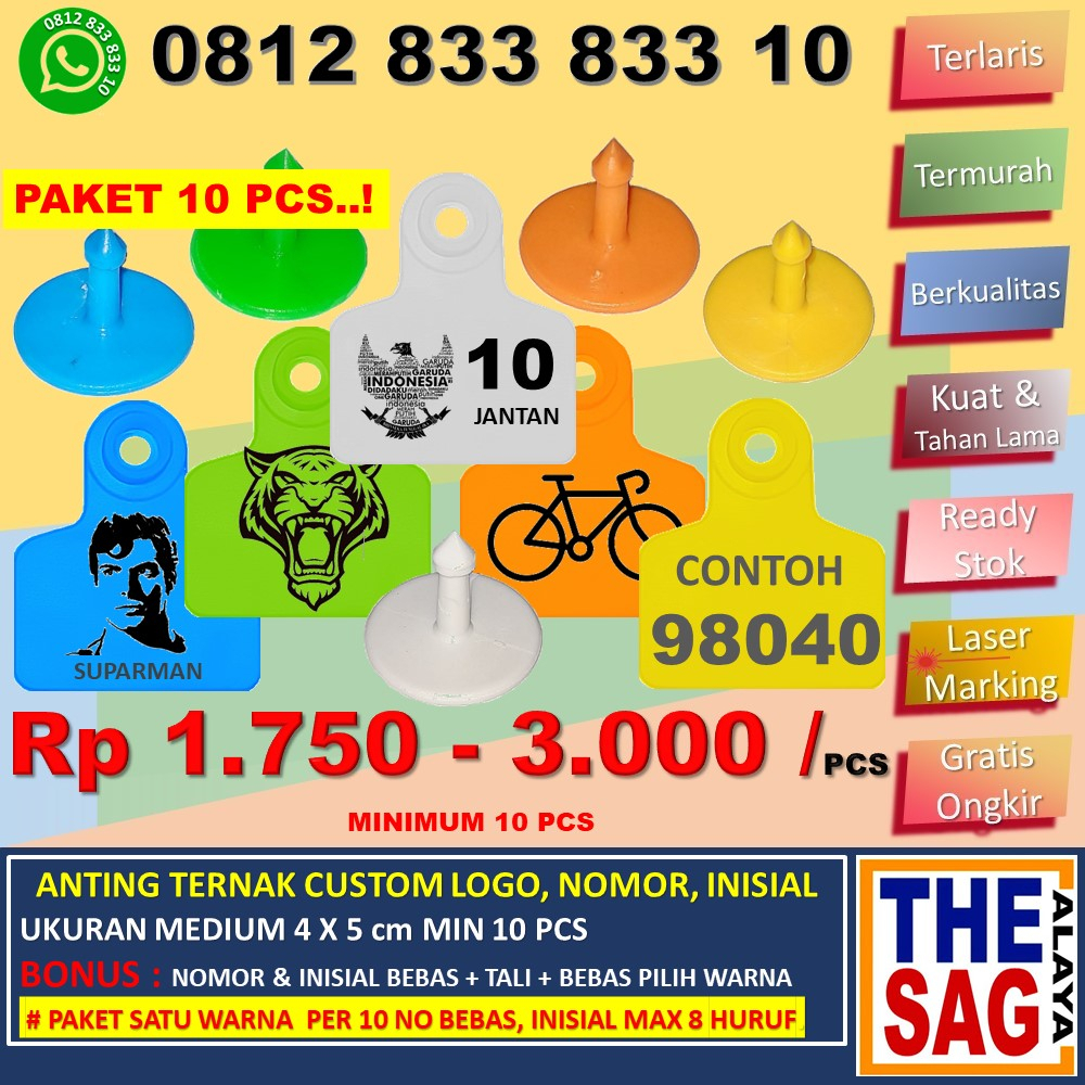 Jual EARTAG 4X5cm CUSTOM NO + INISIAL + LOGO (PAKET 10 PCS) EAR TAG ...