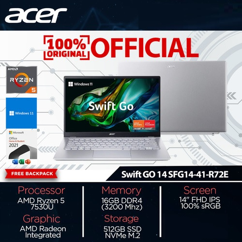 Jual Acer Swift Go SFG14 41 R9YR Ryzen 5 7530U 16GB SSD 512GB Win11 OHS ...