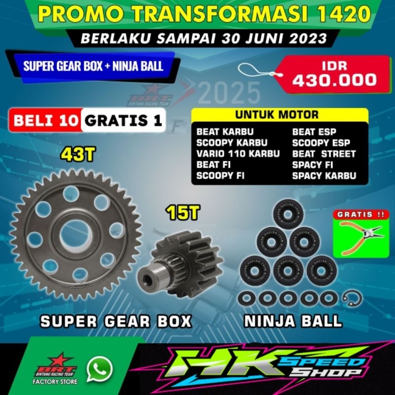 Jual SUPER GEAR BOX GEAR RATIO GEARBOX BRT 43T 15T BEAT SCOOPY SPACY
