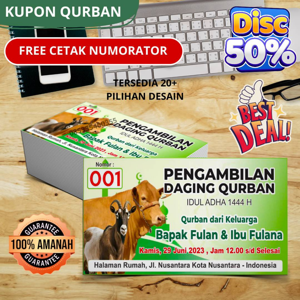 Jual Cetak Kupon Pengambilan Daging Kurban Qurban Nota Buku Shopee