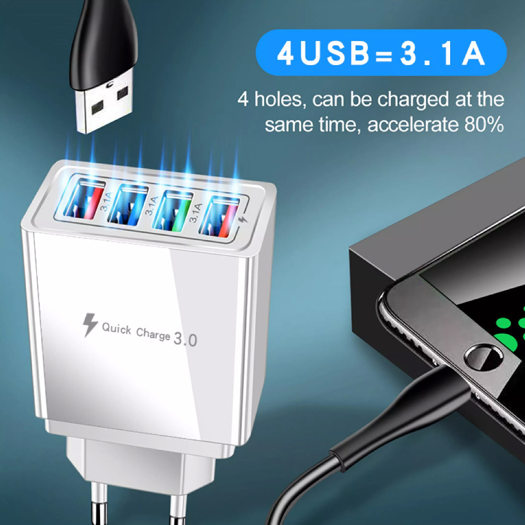 Jual Adapter 4 Port Charger 5V 3.1A USB Quick Charging Fast Charging