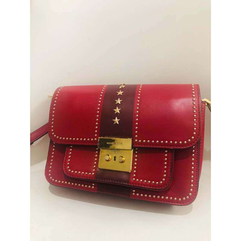 Jual Tas MK Michael Kors Sloan Editor Star Studded Maroon Preloved Shopee Indonesia