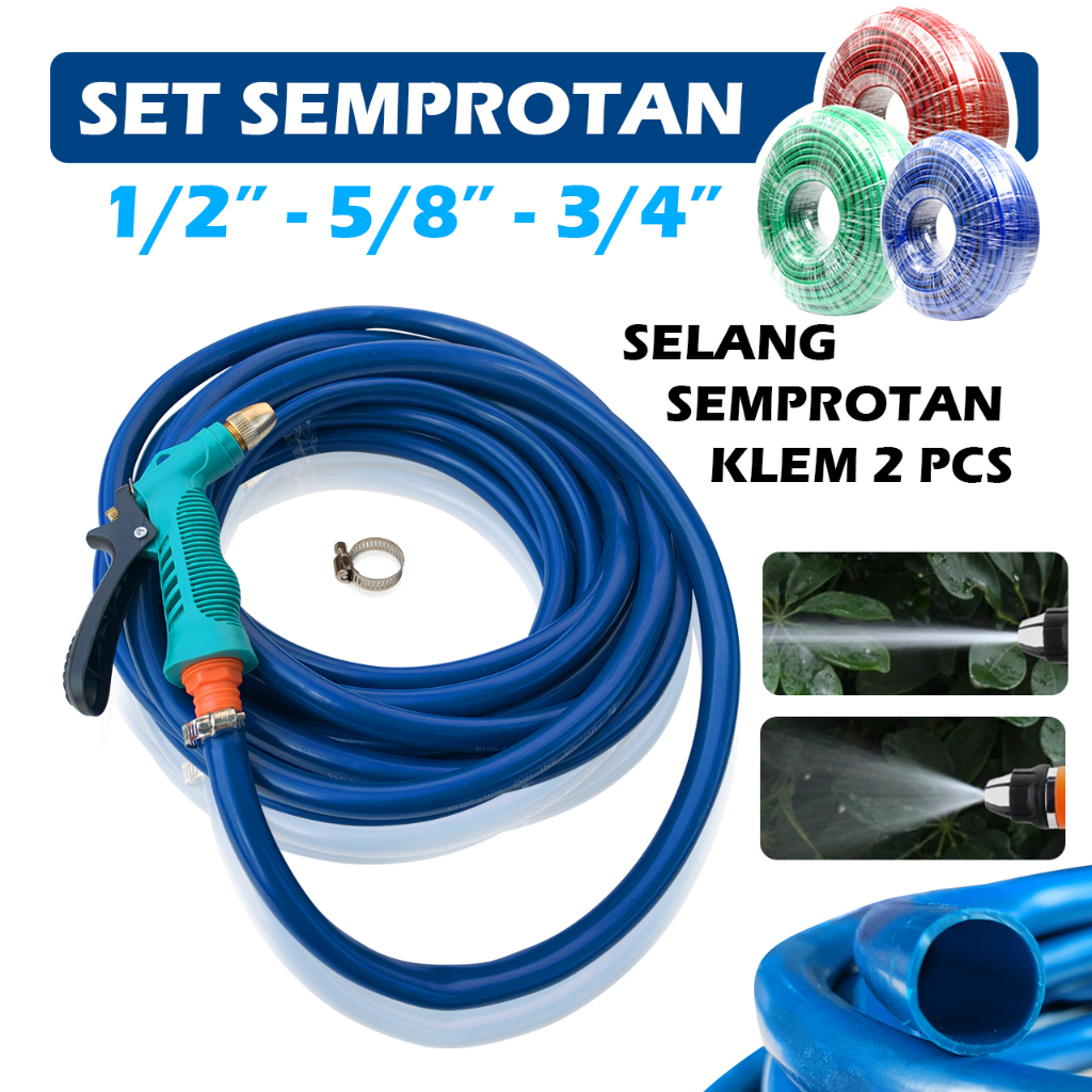 Paket Semprotan Air Selang 3/4 5/8 1/2 Inch + Kepala Selang Semprotan Air Kepala Selang Cuci Mobil Motor Taman Laman Kebun - Paket Semprot Tanaman (Selang 3, 5 & 10 M)