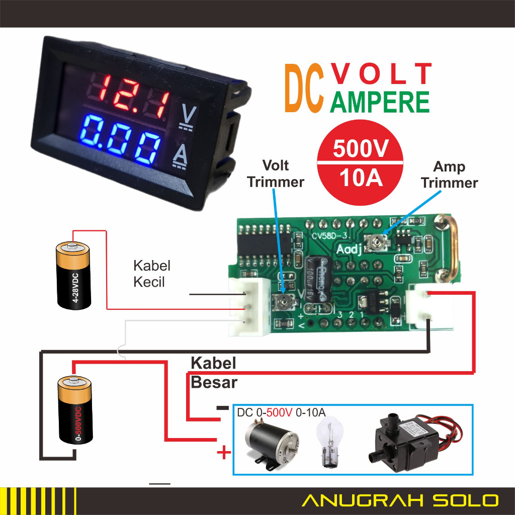 Jual Combo DC Voltmeter Ampere Meter 500V 10A DC Volt Ampere Meter