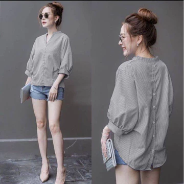 Atasan Fashion Wanita Korean Blouse Moga Blouse LD 110 Blouse Atasan Vneck Wanita