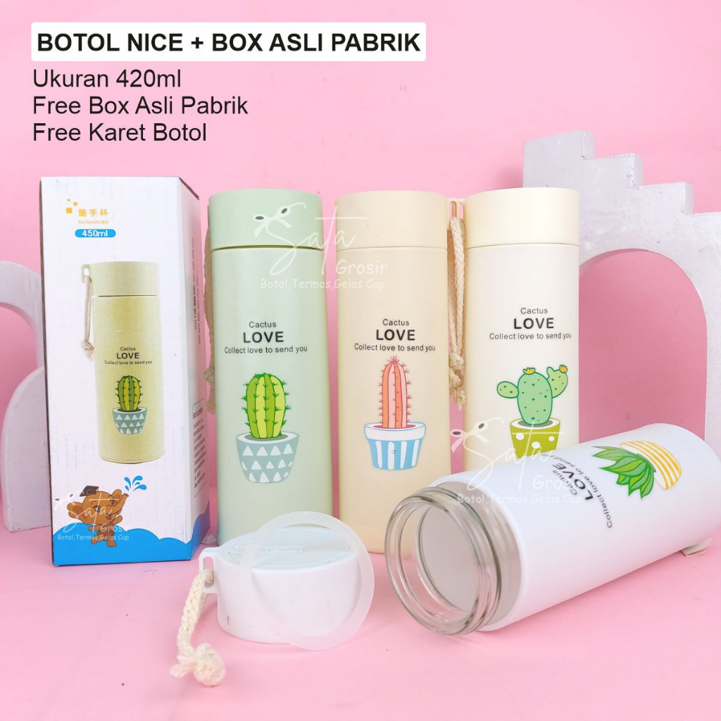 Jual (MINIM 80pcs) BOTOL KACA KAKTUS BOX ASLI / tumbler kaktus kaca