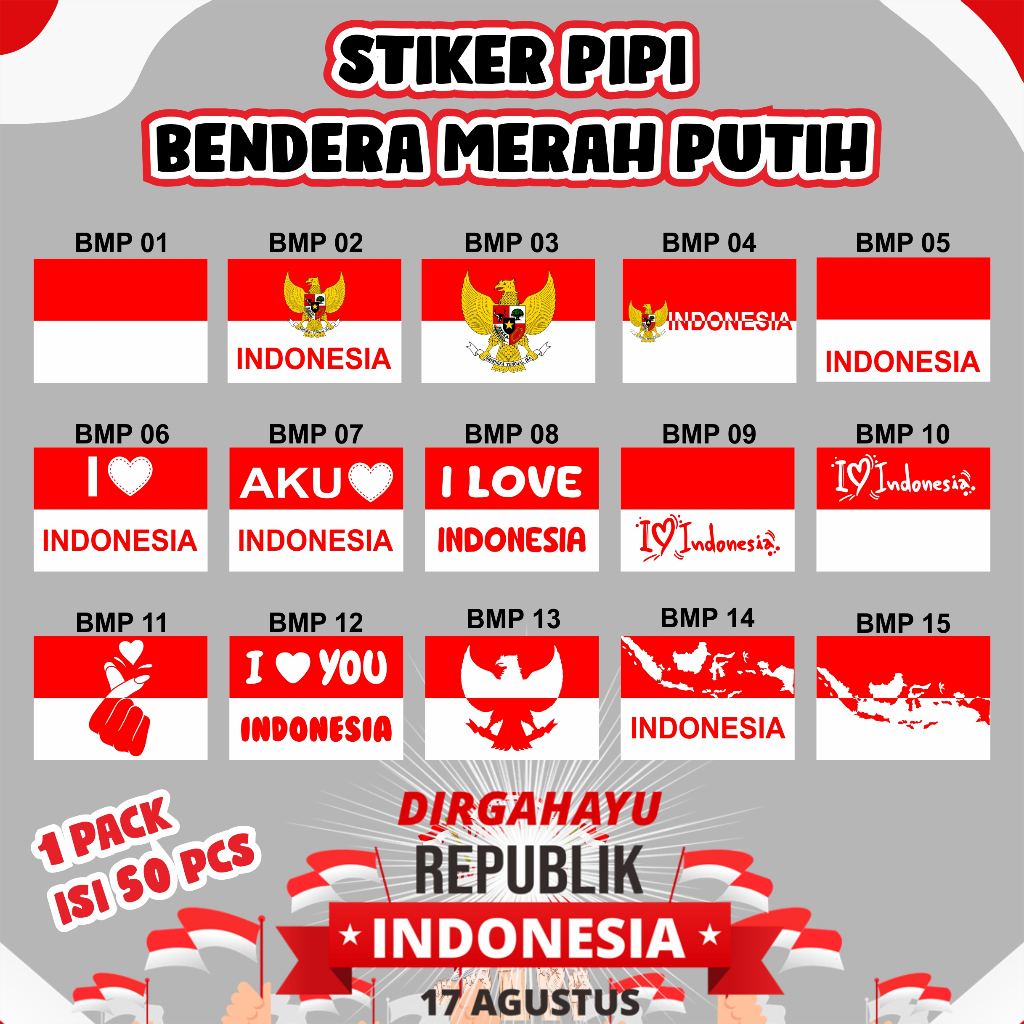 Jual Stiker Pipi Bendera Merah Putih Sticker Pipi Bendera Hut