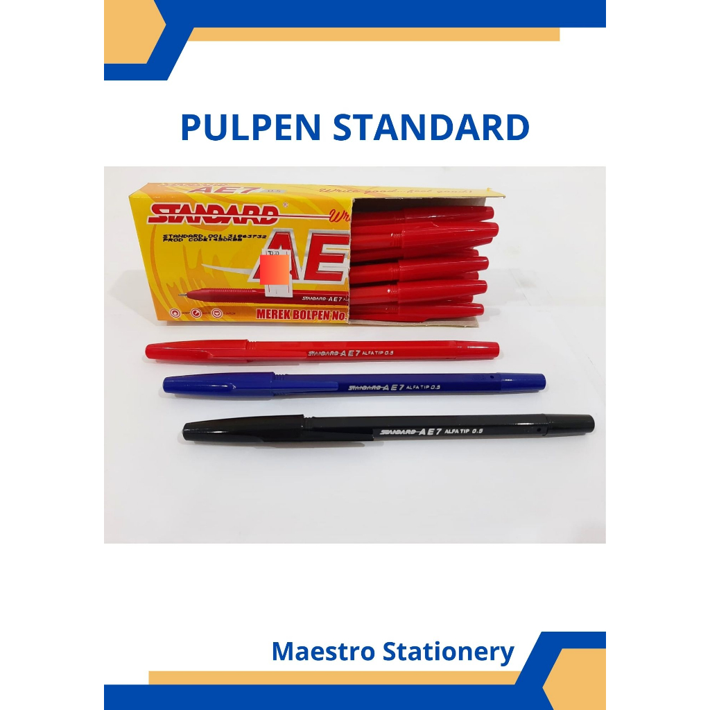 Jual Pen / Pulpen / Ballpoint Standard Ae7 Hitam Biru Merah | Shopee ...