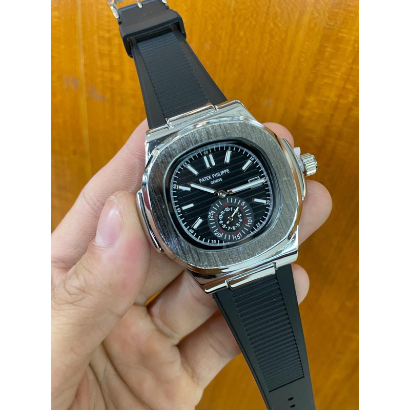 JAM TANGAN PRIA RUBBER PATEK PHILIPPE TANGGAL AKTIF SECOND BAWAH DIAMETER 40MM Jamtanganpria