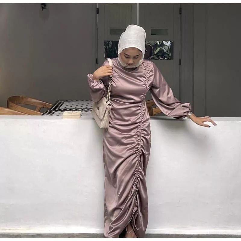 Jual Dress Satin Silk Full Serut Long // Dress Kondangan Bridesmaid