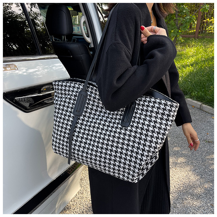 Jual Tas Wanita Totebag Desain Kotak Kotak Tas Bahu Kapasitas Besar