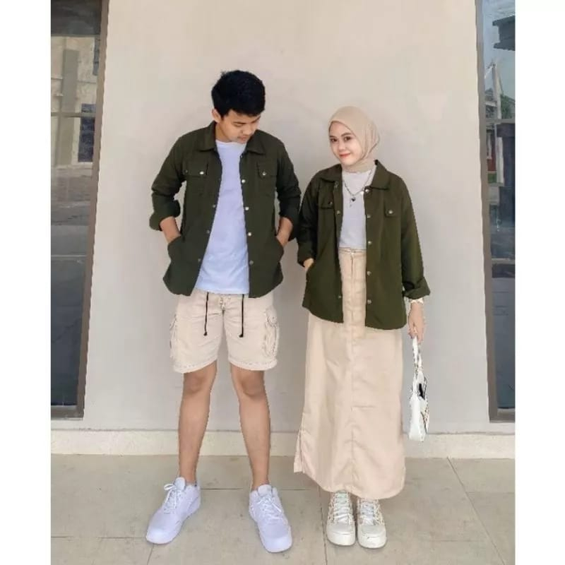 Jual Kemeja Semi Parka Couple Korean Style Top Jaket Semi Parka Outer Couple Set Baju Couple