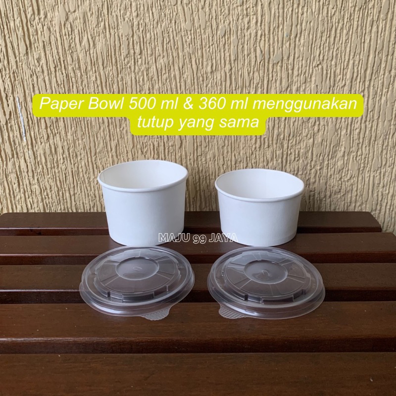 Jual (25 PCS) (IVORY) Paper Bowl dan Tutup Lid 360ml 500ml