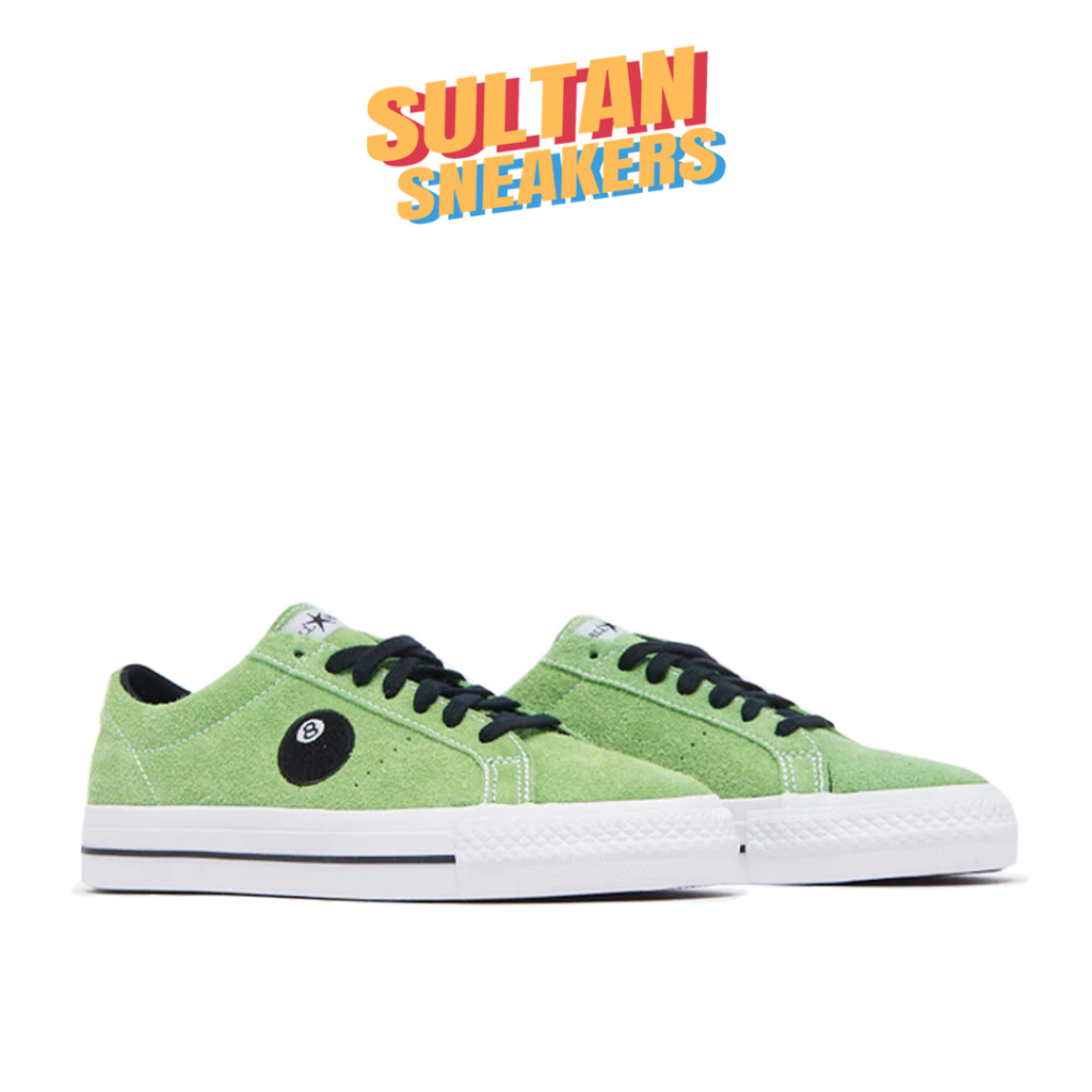 Sepatu Converse One Star Pro Ox Low 8 Ball Green Flash White Black X Stussy