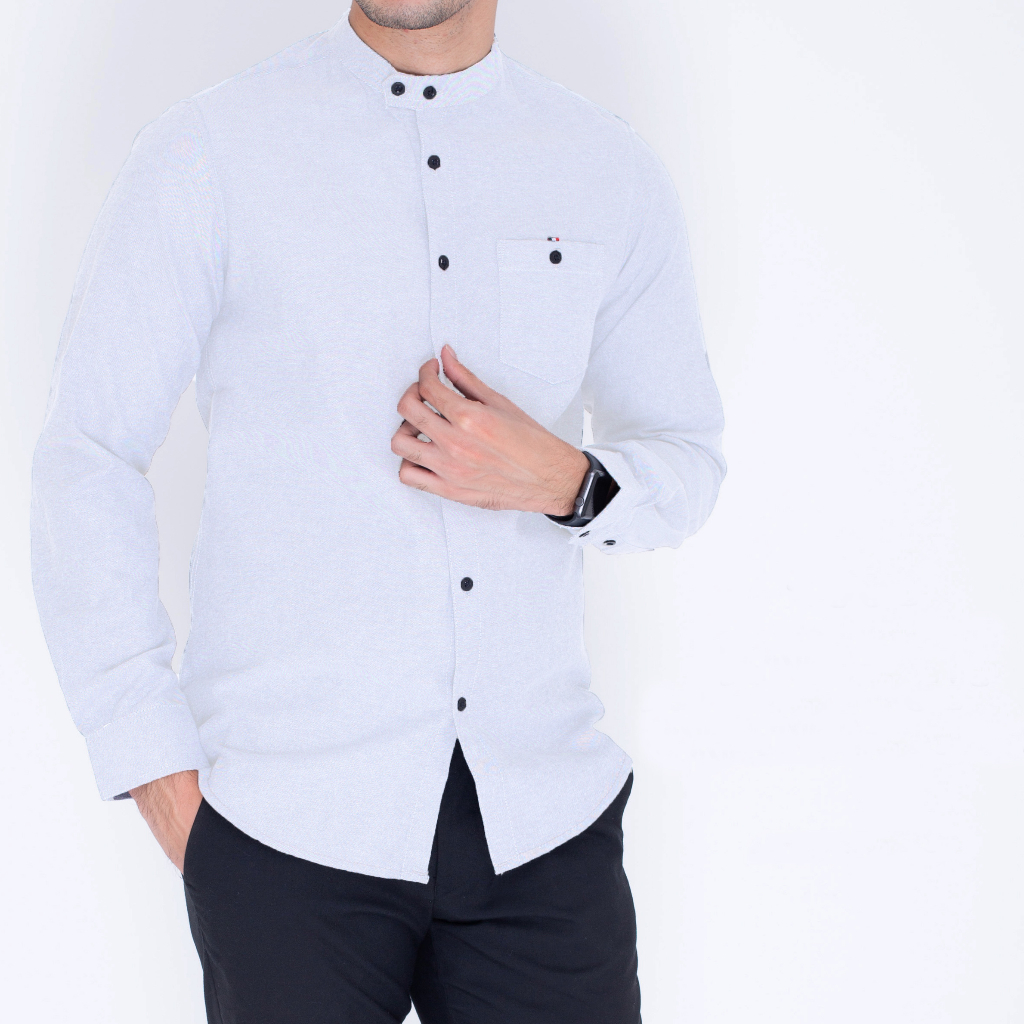 [BLESSING] 4631 Kemeja Koko Lengan Panjang Pria Cowo Shanghai Grandad Putih Polos