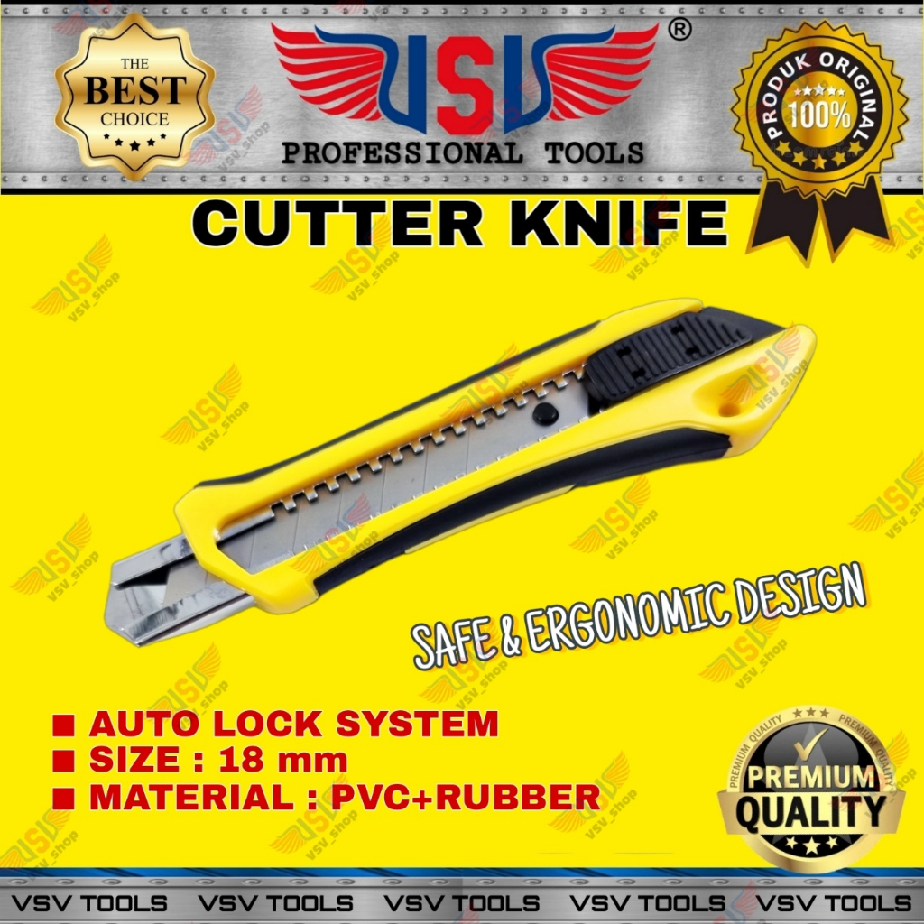 Jual Cutter Besar Pisau Cutter 18mm Body PVC Karet Cutter Knife Auto ...
