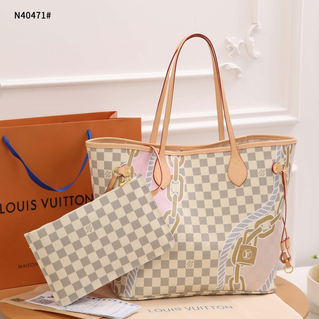 N40471 Louis Vuitton Damier Azur Neverfull MM Tote Bag