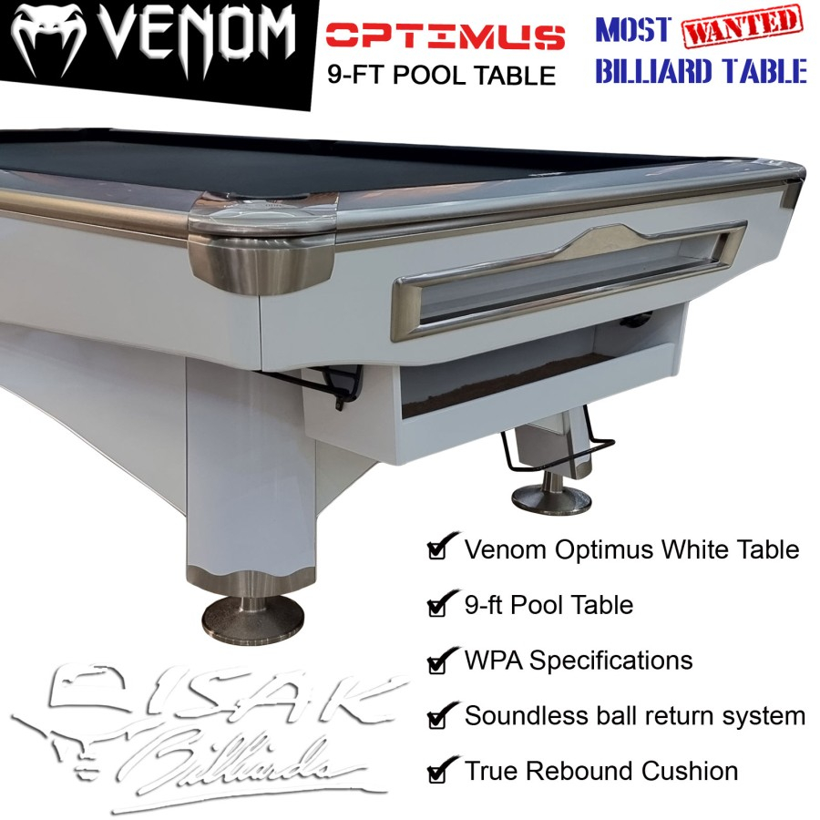 Jual Venom Optimus White 9 ft Pool Table - Meja Billiard Biliar Bilyard ...