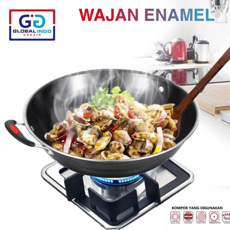 Jual Cod Wajan Enamel Jumbo Cm Kuali Wok Penggorengan Anti