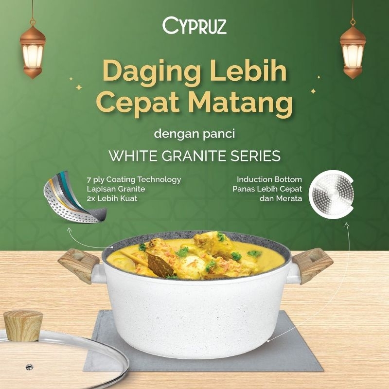 Jual CYPRUZ Panci Casserole Pan Induksi White Granite Marble Series