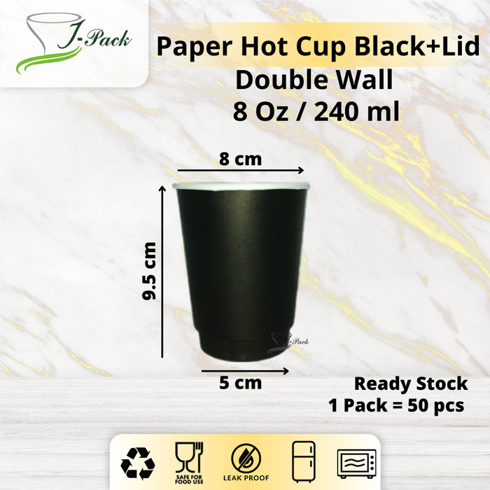 Jual Paper Hot Cup 8 Oz Double Wall Motif Full Print Black - Perpack ...