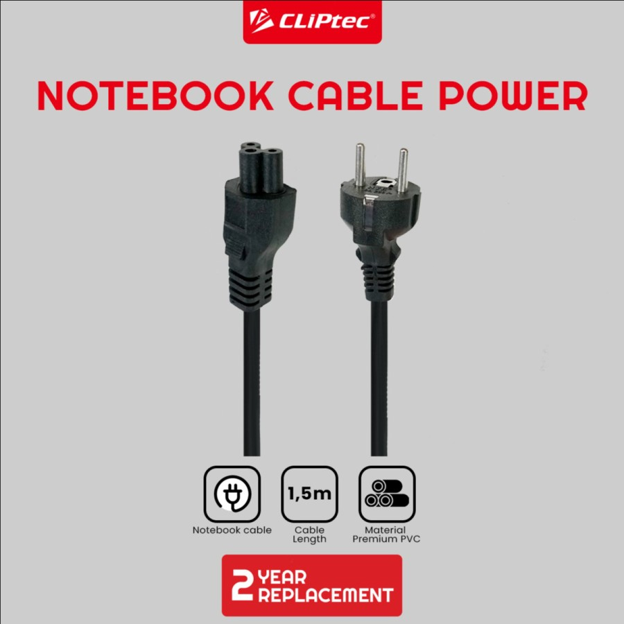 Jual Cable power cord 3 hole cliptec 1.5m 3x0.75mm for adapter notebook ...