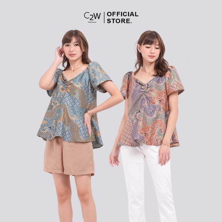 Jual C2w Clothtowear Atasan Batik Wanita All Size Satin Womens Clothes 944 Sbn Shopee Indonesia 