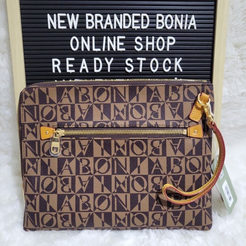 Jual clutch bonia original flat pouch monogram zipper L Shopee Indonesia