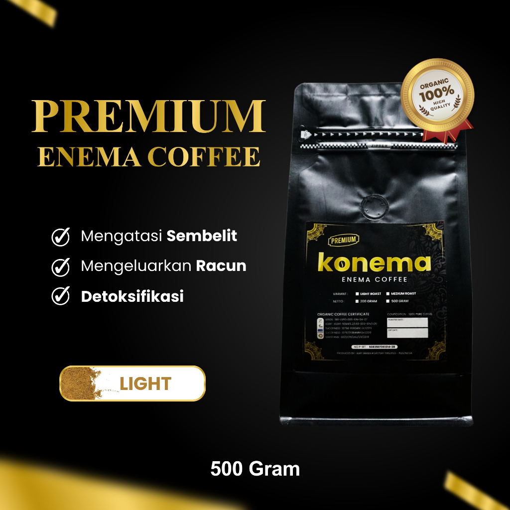 Jual Kopi Enema Light Roast LR 500 gram Bersertifikat Konema | Shopee ...