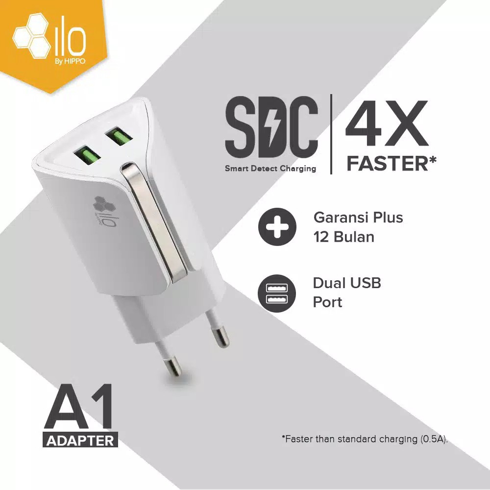 Jual HIPPO Ilo A1 Adapter Charger 2 Port 2.4A (Free 1 pcs Data Cable ...