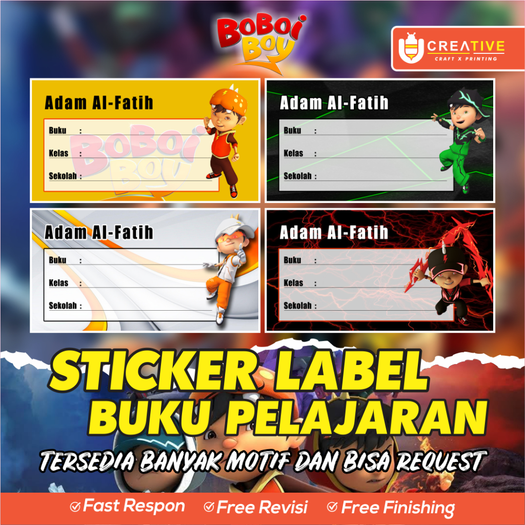 Jual Sticker Label Buku Pelajaran Bisa Custom Nama Isi Pcs Tema