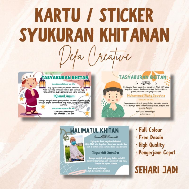 Jual KARTU / STICKER TASYAKURAN KHITANAN / WALIMATUL KHITAN / KHITANAN ...