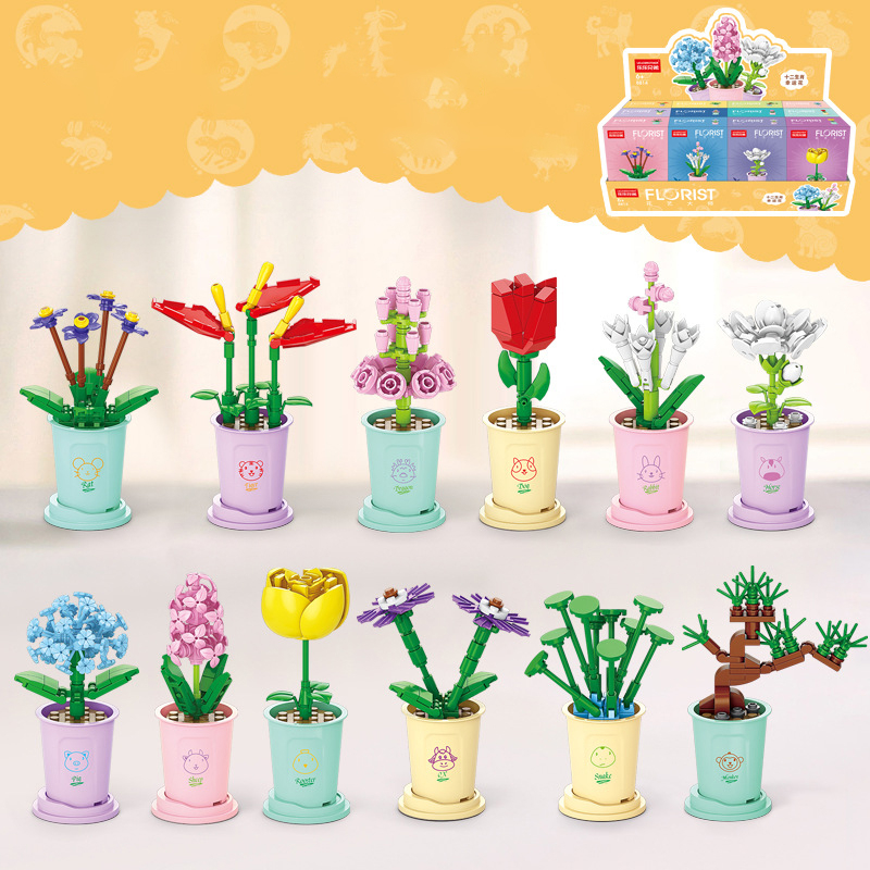 Jual LELE Zodiak Cina Pot Flowers DIY Bunga Mini Mainan Anak Mainan ...