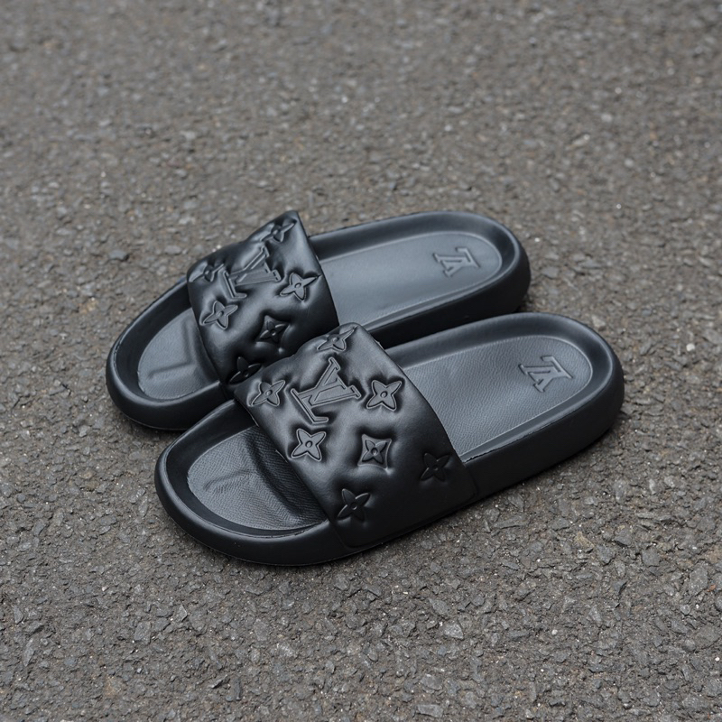 Gratis Ongkir sandal pria LV LUO IS VUI TTON BLACK MIRROR Bagus