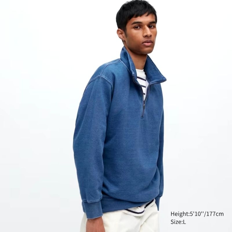 Sweater UNIQLO Sweat Half Zip Pullover Indigo Long Sleeve New Original
