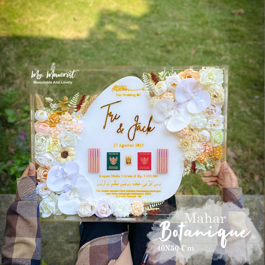 Jual Mahar Botanique/ mahar Pernikahan bunga rustic frame akrilik