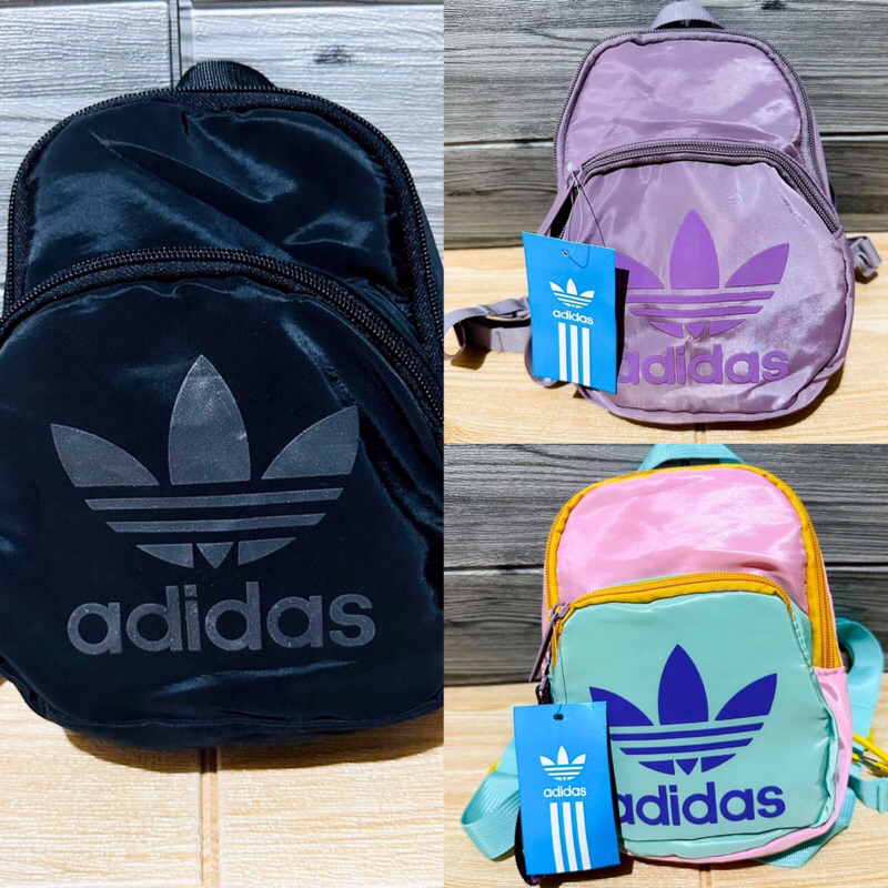 TAS RANSEL BACKPACK MINI ADIDAS CLASSIC NYLON FULLSET BLACK PURPLE PINK SAGE